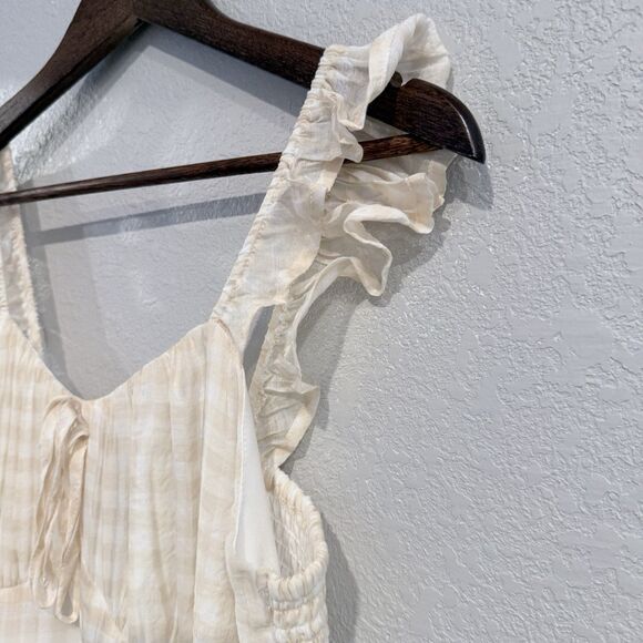 And Now This Sleeveless Maxi Dress Size Medium Gingham Print Ruffle Neutral New - Picture 6 of 12